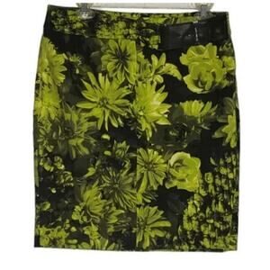 Y2K Michael Kors Black Floral Pencil Skirt Size 8 Lime Green Bold Print Workwear